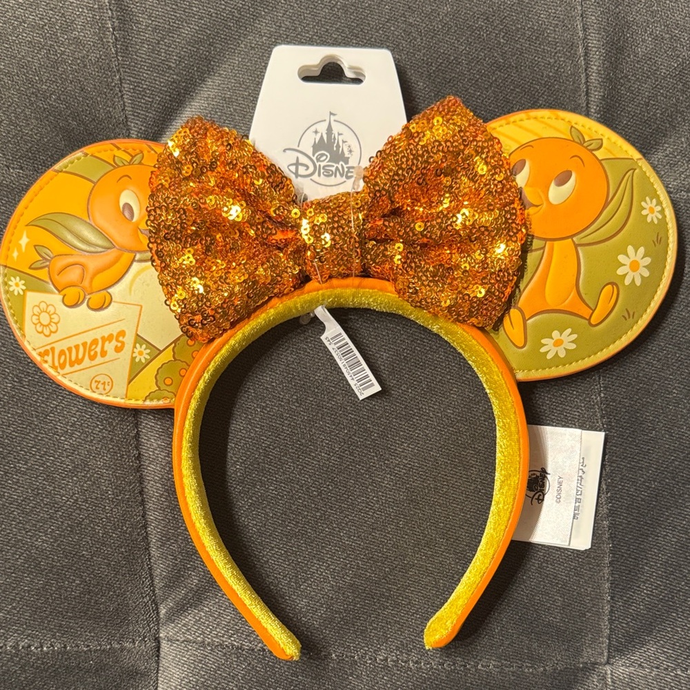 NEW Disney Orange Bird Sequin Bow Headband with Character Ears
